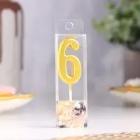Свеча в торт на шпажке «Цифра 6», золотая, 4.5×2.5 см