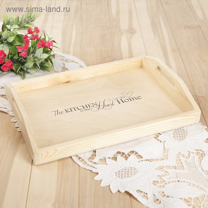 Поднос деревянный с декором, 40×30×7,5 см, сосна Поднос деревянный с декором, 40×30×7,5 см, сосна