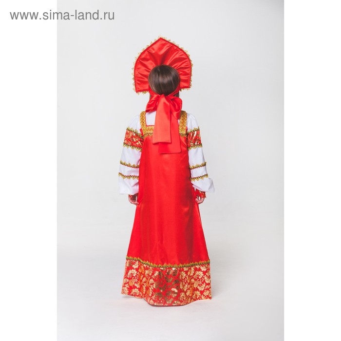 Русский народный костюм  Русский народный костюм "Любавушка", платье-сарафан, кокошник, р-р 32, рост 122-128 см, цвет красный