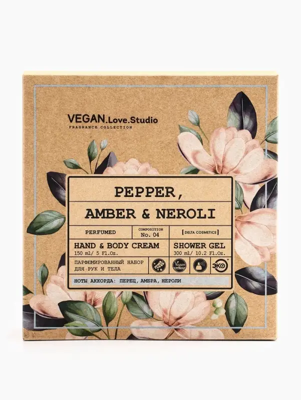 Набор женский VEGAN.Love.Studio  Набор женский VEGAN.Love.Studio "Pepper, Amber, Neroli": гель для душа 300 мл + крем-лосьон 150 мл 1