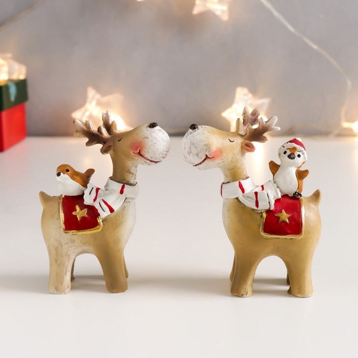 Сувенир полистоун Сувенир полистоун "Новогодний олешка с птенчиком на спине" МИКС 9х6,5х3 см