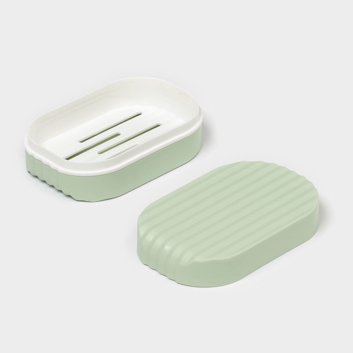 Мыльница дорожная с крышкой «Рельеф», пластик, 11,5×7,5×4 см, фисташковая