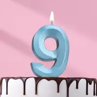 Свеча в торт «Цифра 9», голубая, 6.5 см