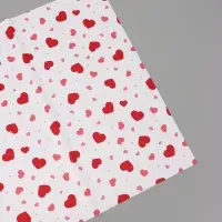 Пленка для цветов, "Сердца на белом", красная, 57х57 см