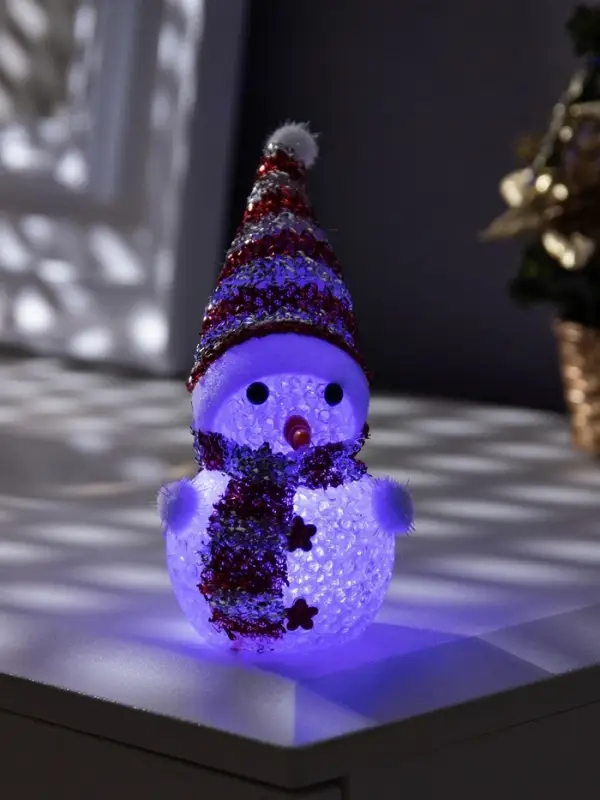Ёлочная игрушка &laquo;Красный снеговичок&raquo;, 8 см, 1 LED, от батареек AG13&times;3, свечение мульти (RGB)