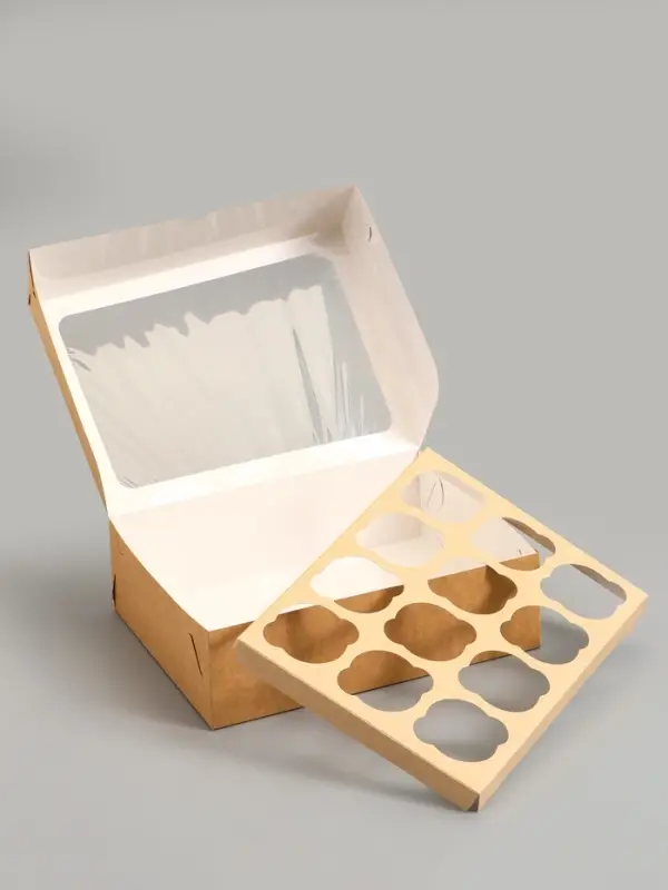 Коробка под 12 капкейков с окном, крафт, 32.5&times;25.5&times;10 см, 5 шт.