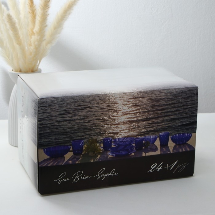 Набор столовый Sea Brim, 25 предметов: кружка 230 мл, салатник 900 мл, глубокая тарелка 600 мл, стекло, цвет синий Набор столовый Sea Brim, 25 предметов: кружка 230 мл, салатник 900 мл, глубокая тарелка 600 мл, стекло, цвет синий