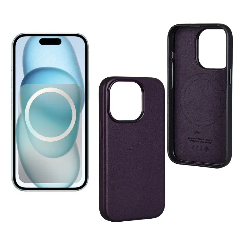Чехол для iPhone 15 Pro Leather Case 100% ORG (MagSafe) c LOGO Dark Purple