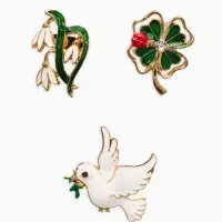 Броши "Голубь, клевер, подснежник" (набор 3шт), цветной в золоте Броши "Голубь, клевер, подснежник" (набор 3шт), цветной в золоте