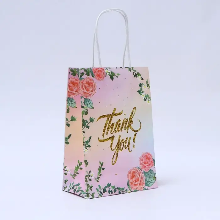 Пакет крафт с тиснением, белый Пакет крафт с тиснением, белый "Thank you" 15 х 8 х 21 см