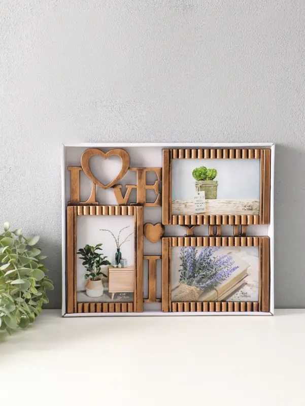 Фоторамка пластик на 3 фото 10х15 см "Я люблю тебя" тёмное золото 31,5х25,5 см