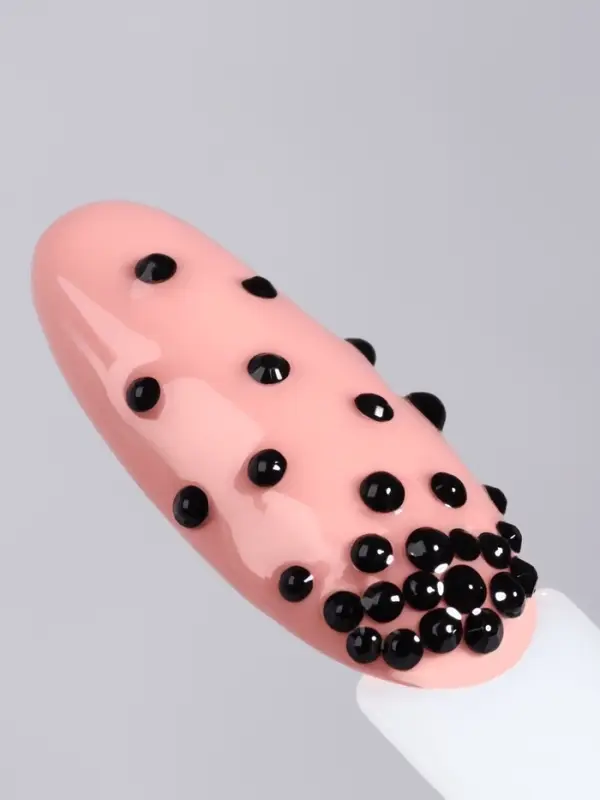 Стразы для декора, круглые, разноразмерные, чёрные