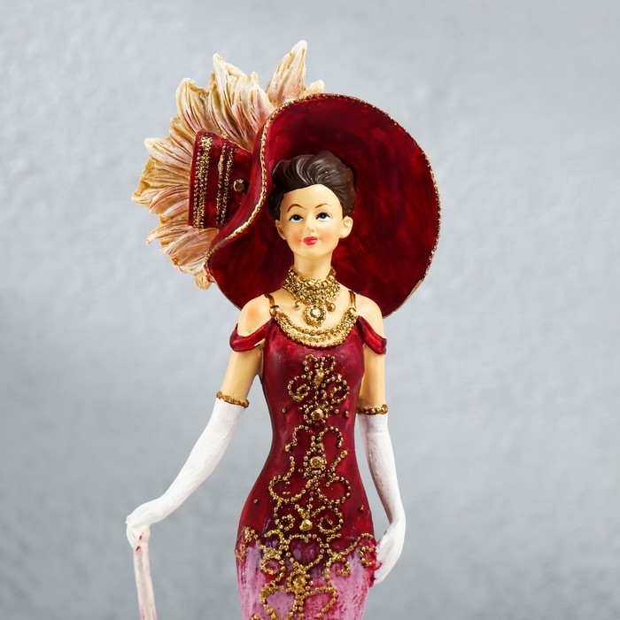 Сувенир полистоун  Сувенир полистоун "Леди в розовом платье, в шляпе, с зонтом" 11,5х9,5х28,5 см