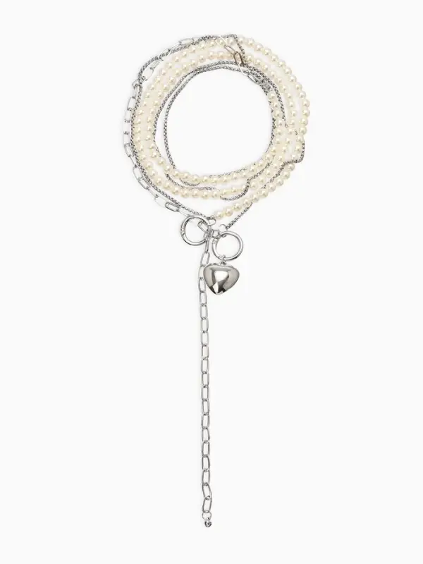 Бодичейн женская «Сердце на цепочке» с бусинами, 135 см, белый в серебре Бодичейн женская «Сердце на цепочке» с бусинами, 135 см, белый в серебре