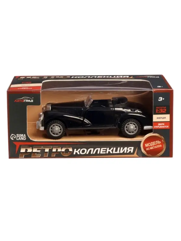 Машинка металлическая &laquo;Ретро&raquo;, 1:32, инерционная, открываются двери, цвет красный