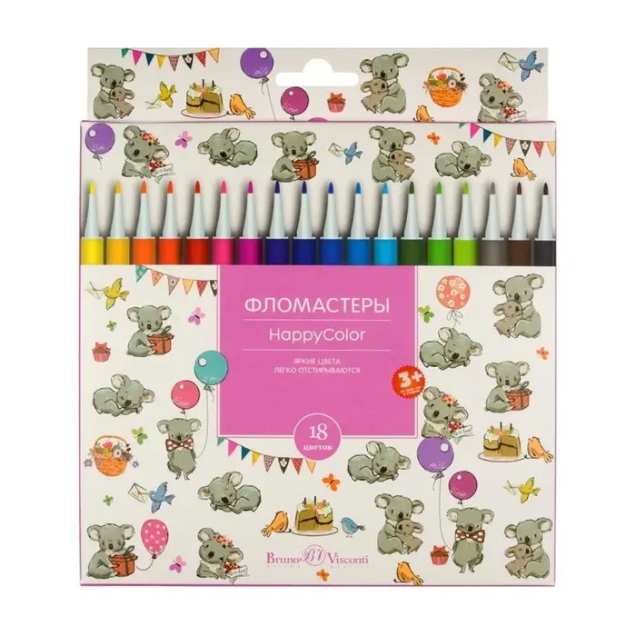 Фломастеры 18 цветов Happycolor, МИКС