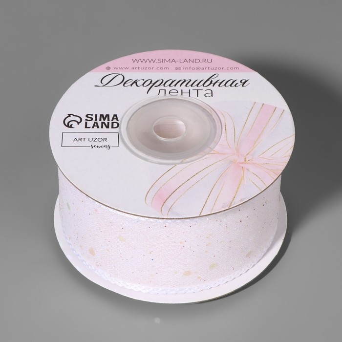 Лента декоративная, с глиттером, 38 мм, 9 ± 0,5 м, цвет белый/радужный Лента декоративная, с глиттером, 38 мм, 9 ± 0,5 м, цвет белый/радужный