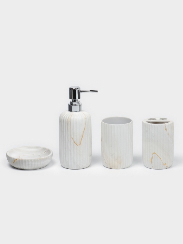 Набор для ванной "Мрамор" 4 предмета (дозатор для мыла, 2 стакана,  мыльница)