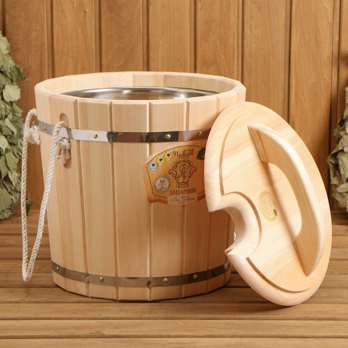 Запарник из кедра с крышкой, 15 л, нержавеющая вставка Запарник из кедра с крышкой, 15 л, нержавеющая вставка