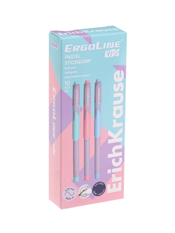 Ручка шариковая ErichKrause ErgoLine Stick&Grip Pastel, 0.5мм, первоклассника, синяя Ручка шариковая ErichKrause ErgoLine Stick&Grip Pastel, 0.5мм, первоклассника, синяя