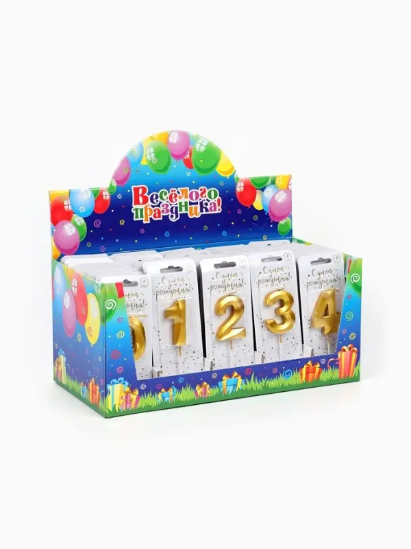 Свечи для торта цифры &laquo;Золотые витые&raquo;, 50 шт. в шоу-боксе