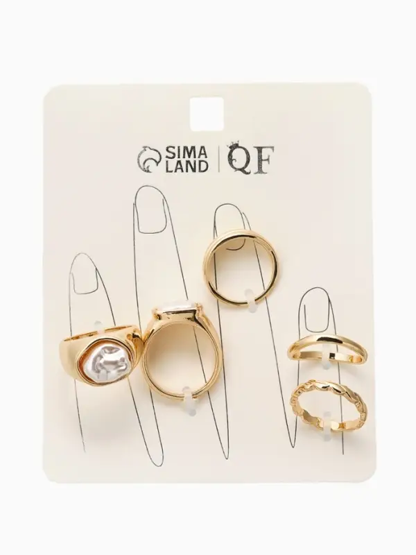 Набор колец 5 шт "Новый стиль" жемчуг, размер МИКС, цвет белый в золоте