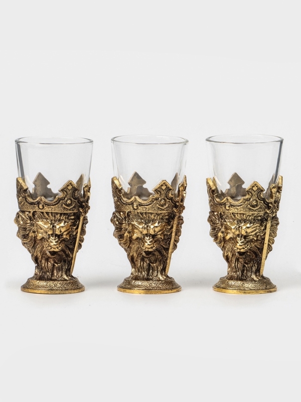 Рюмки для водки "Лев", подарочный набор на 3 персоны, рюмка 50 мл, золото