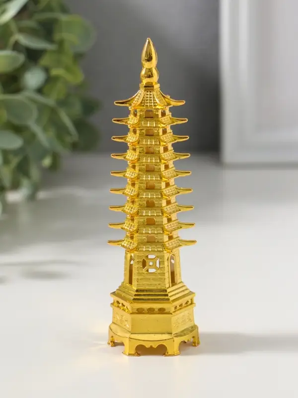 Нэцкэ металл "Пагода литературы" золото набор 2 шт 3,8х3,8х13,5 4х12х17,5 см