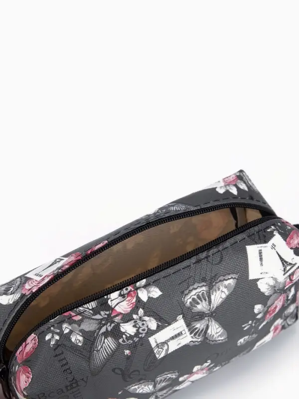 Косметичка-футляр женская с ручкой, объёмная, маленькая, для косметики, лекарств, прокладок, чёрная/разноцветная