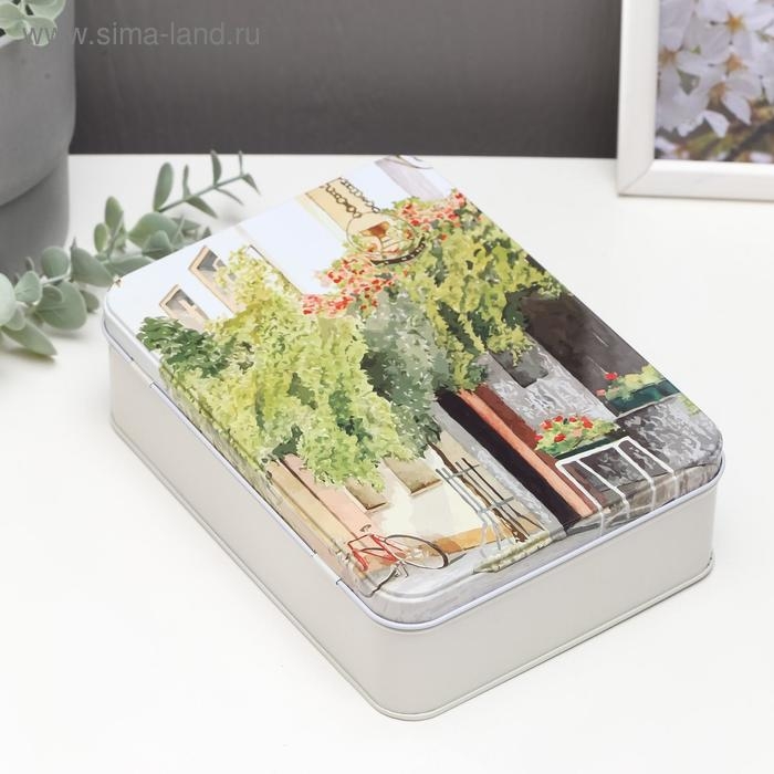 Шкатулка металл прямоугольная Шкатулка металл прямоугольная "Домик с зеленью" 5,5х13,8х19,4 см