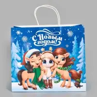 Пакет подарочный «Коняшки 2025», белый крафт, 32 × 28 × 15 см