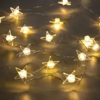 Гирлянда &laquo;Нить&raquo; 2 м, роса с насадками &laquo;Звезда&raquo;, IP20, серебристая нить, 20 LED, свечение тёплое белое, 2 режима, ААх2