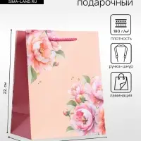 Пакет подарочный ламинированный &laquo;Цветы&raquo;, нежно - розовый, 18&times;22.3&times;10 см