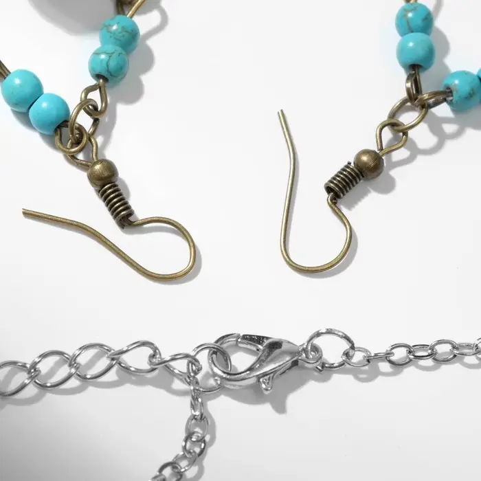 Набор 2 предмета: серьги, колье «Индия», цвет голубой в чернёном серебре, 32 см Набор 2 предмета: серьги, колье «Индия», цвет голубой в чернёном серебре, 32 см