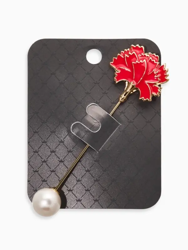 Булавка &laquo;Цветок&raquo;, гвоздика, 7 см, красно-белая в золоте