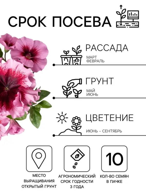 Семена цветов Петуния превосходнейшая &laquo;Розовая&raquo; 10 шт.