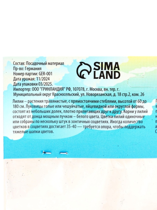 Лилия гибридная «Монтего Бэй», луковица в пакете с перфорацией, р-р 14/16, 2 шт.