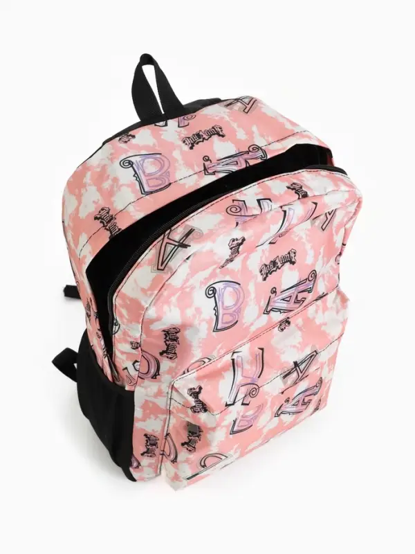 Рюкзак школьный на молнии, с карманами, с рисунками, размер 30&times;13&times;42 см, серый/розовый
