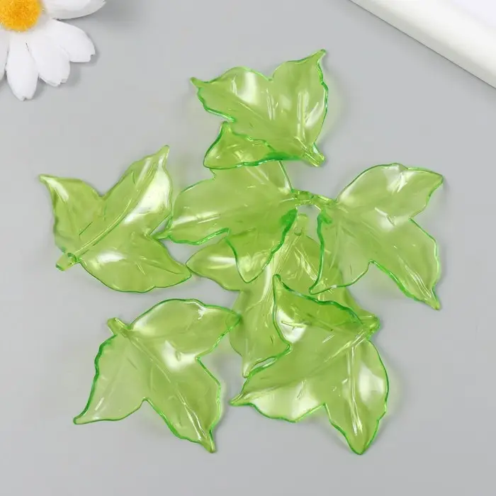 Декор для творчества пластик "Листочки" прозрачный зелёный набор 20 гр 0,4х5,6х5 см