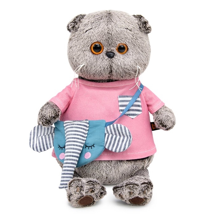 Мягкая игрушка  Мягкая игрушка "Басик в футболке и с сумочкой - слоником", 19 см Ks22-172