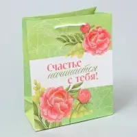 Пакет подарочный ламинированный, упаковка, &laquo;Счастье начинается с тебя&raquo;, MS 18&times;23&times;8 см