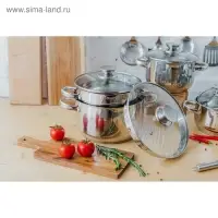 Кастрюля Magistro Klimena, 4.6 л, слив для воды, капсульное дно, индукция, нержавеющая сталь, AISI - 201, хромированная