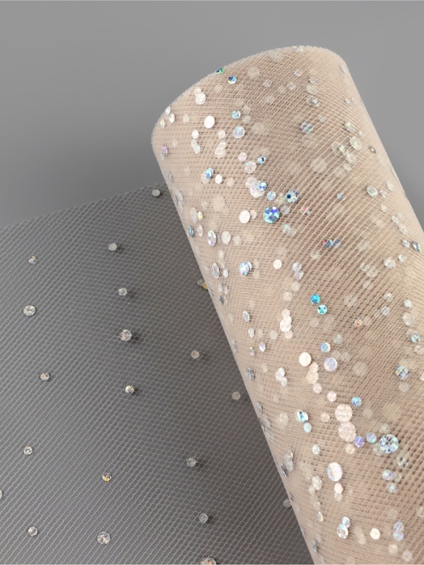 Фатин с блёстками, 15 см, 23 ± 1 м, 11 ± 1 г/кв.м, цвет бежевый №37 Фатин с блёстками, 15 см, 23 ± 1 м, 11 ± 1 г/кв.м, цвет бежевый №37