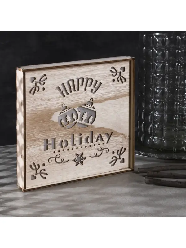 Светодиодная фигура &laquo;Счастливые каникулы&raquo; 22&times;22&times;4 см, дерево, от батареек АААх2, свечение тёплое белое