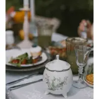 Сахарница WY Bloomware, 300 мл, 12&times;9 см, фарфор, зелёная, белая