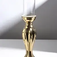 Подсвечник на 1 свечу &laquo;Версаль&raquo;, керамика, стекло, d=7.5 см, золото, 10.5&times;10.5&times;44.5 см