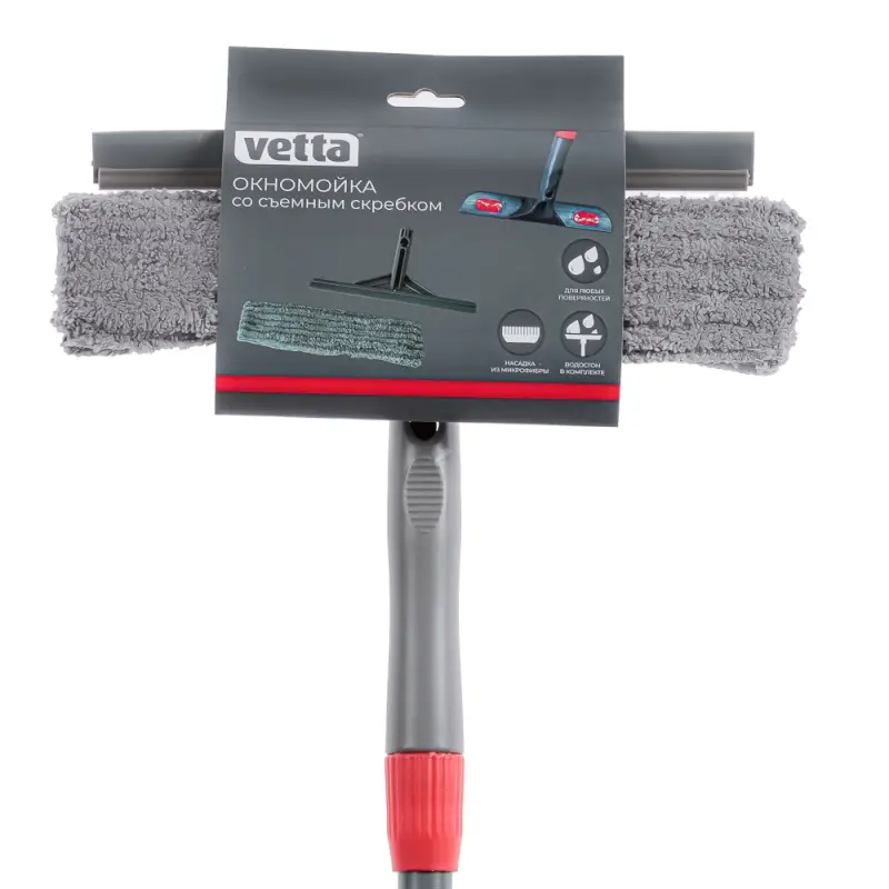 Vetta Окномойка со съемным скребком, насадка микрофибра 28х4,7см, телескоп. ручка 100-142см