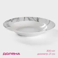 Тарелка глубокая Доляна &laquo;Мрамор&raquo;, 300 мл, d=21 см, керамика, белая, серая
