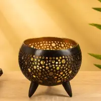 Подсвечник из кокоса, 15×15×13 см, чёрный