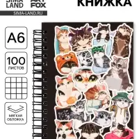 Записная книжка А6, 100 листов, в клетку &laquo;Мемные коты&raquo;